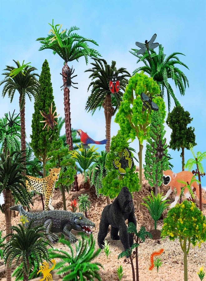 DRWATE 45 PCS Rainforest Animals Insect Figures Mixed Plastic Model Trees Forest for Rainforest Cake Topper Birthday Party Supplies Decorations - Image 1